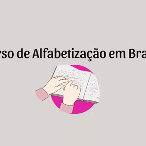 Ilustração de duas mãos lendo uma página em Braille.